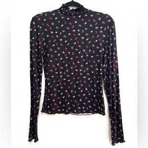 Belle Du Jour Turtleneck Long Sleeve Rose Patterned Top